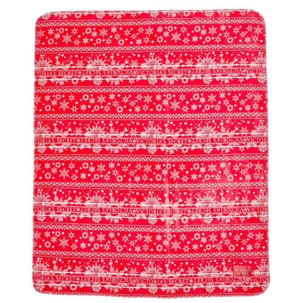Blanket Victoria's Secret Red White Christmas Gift Snowflake Plush Sherpa Fleece